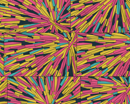 Abstract pattern of radiating colorful rectangles