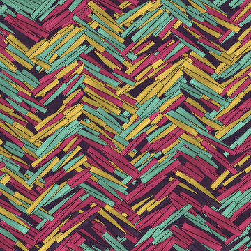 Herringbone pattern with pink, teal, and yellow rectangles