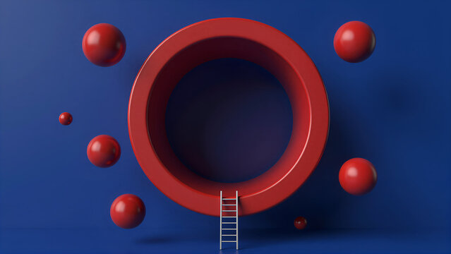 Red Sphere Landscape with Ladder