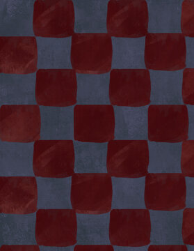 Hand Painted Red and Blue Checkerboard Vintage Background