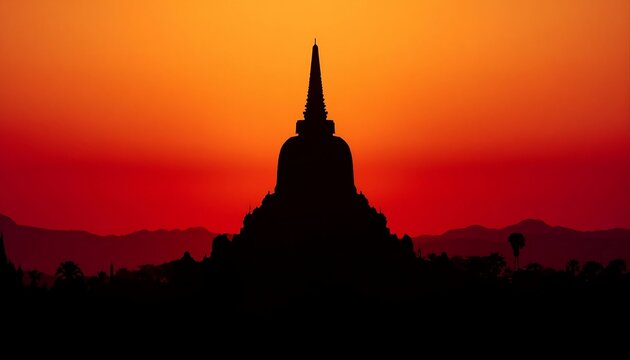 Buddhist Temple Stupa Silhouette Vector Illustration