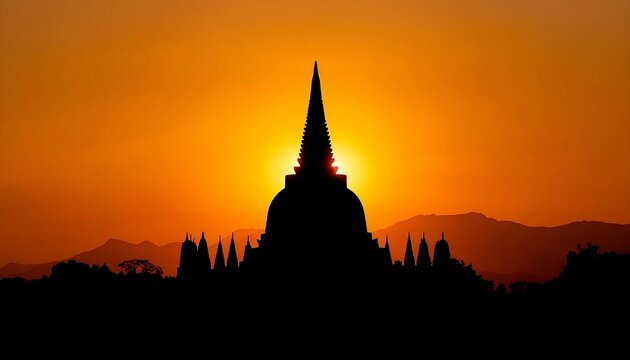 Buddhist Temple Stupa Silhouette Vector Illustration