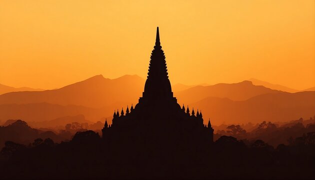 Buddhist Temple Stupa Silhouette Vector Illustration