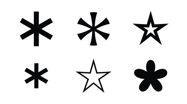 Black vector graphic star and asterisk symbols set 