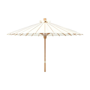 Open White Paper Parasol with Wooden Ribs
