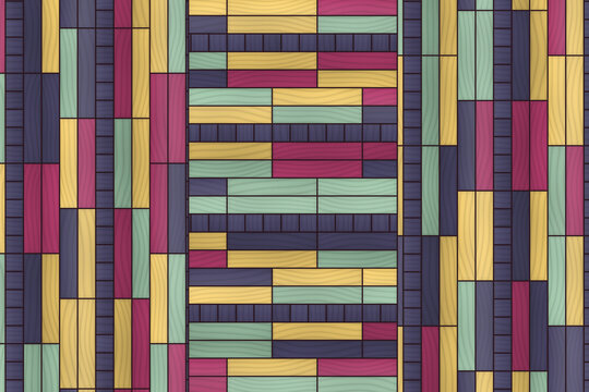 Colorful wood plank pattern with dark grout lines