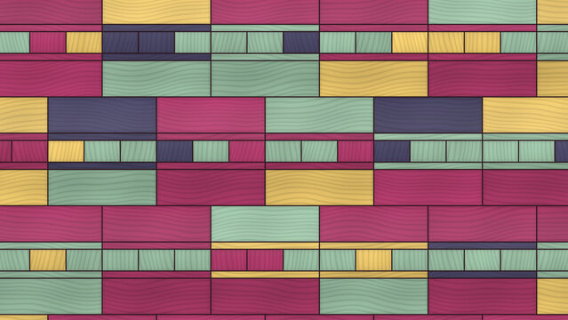 Geometric pattern of colored wood grain rectangles