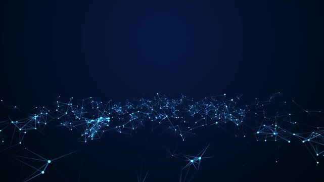 Abstract blue digital plexus wave background, futuristic technology network connection, big data stream and cloud computing structure, cyber particle mesh perspective.