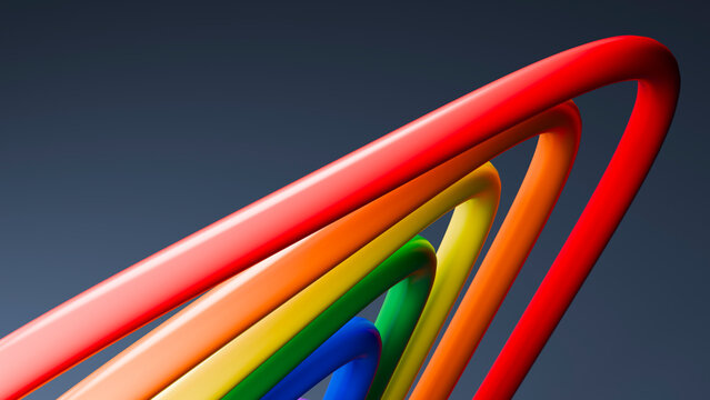 Colorful abstract curved tubes in rainbow spectrum