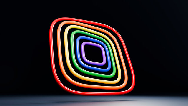 Colorful glowing concentric neon rings on dark background