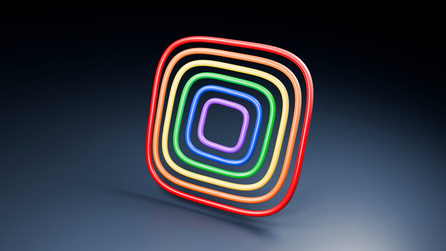 Colorful glowing neon square loops in layered abstract design
