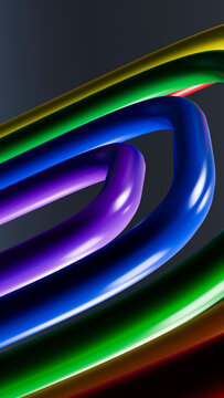 Colorful abstract intertwined curved tubes in 3d digital art
