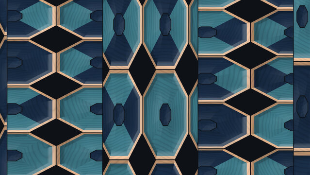 Geometric pattern with wood texture and blue colors