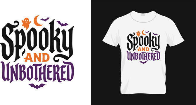 Spooky and unbothered halloween tshirt design with ghost and bats