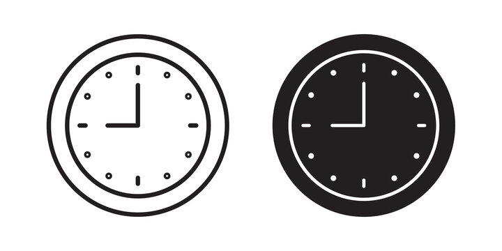 Clock nine icon flat outline in black
