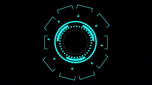 HUD circular interface, rotating rings and dashed lines on Alpha channel video 4K