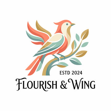 A stylish logo design featuring a colorful bird perched on a branch, embodying the essence of an artisan brand focused on nature-inspired products and craftsmanship.