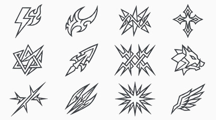 Fototapeta premium Set of tribal style geometric shapes and abstract black ink symbols