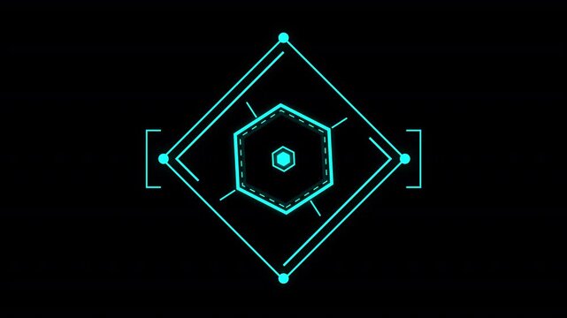 Futuristic Geometric HUD Interface with Neon Polygon and Digital Target Animation