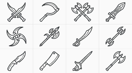 Fototapeta premium Hand drawn sketch set of various historical blades and sharp weapons on white background