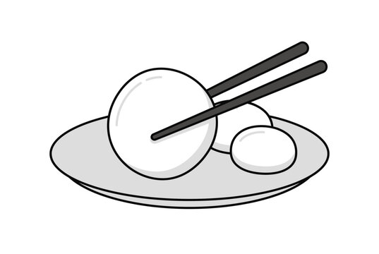 Traditional Asian Rice Cake Balls Served on a Plate with Chopsticks, Vector Illustration of Sweet Sticky Rice Dumplings like Tangyuan or Mochi for Lunar New Year Celebration or Festive Snack