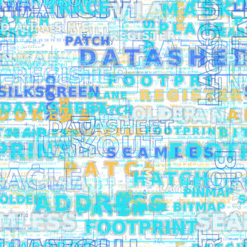 Seamless technology pattern with datasheet footprint and patch text