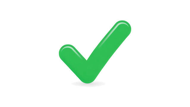 Green check mark symbol with a soft glow against a clean backdrop representing confirmation and success isolated on transparent background