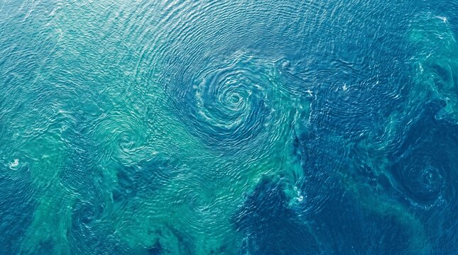 Aerial view of swirling ocean whirlpool, turquoise water vortex seen from above nature phenomenon.