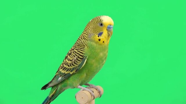 Budgerigar on green screen background.