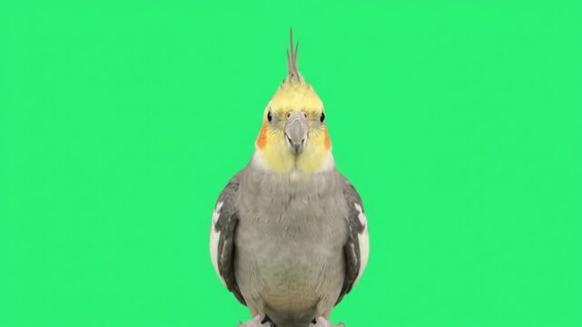 Cockatiel on green screen background.