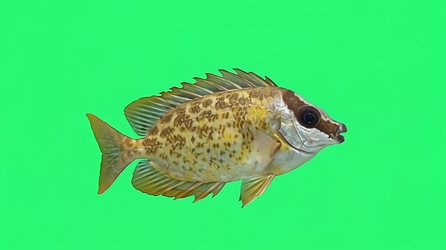 Foxface rabbitfish on green screen background.