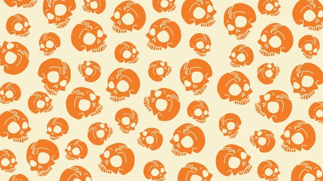 Seamless repeating orange skull pattern on cream background