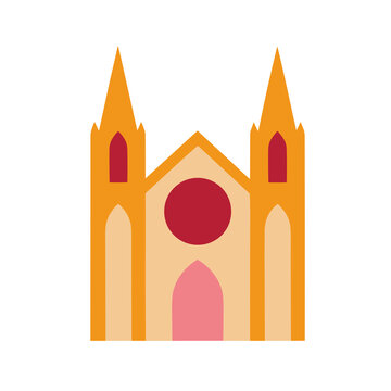Stylized Church Icon with Spires and Rose Window