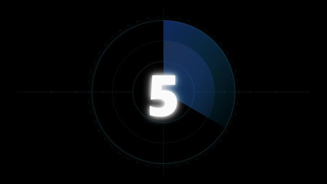 Digital countdown timer with glowing numbers and radar scan animation on a dark background showing progress motion