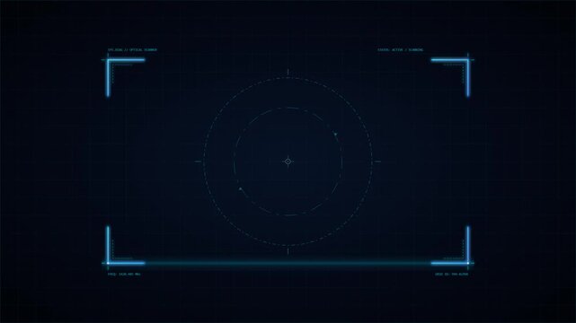 Optical scanner interface with blue target scope and digital grid overlay featuring a precise scanning line and data tags