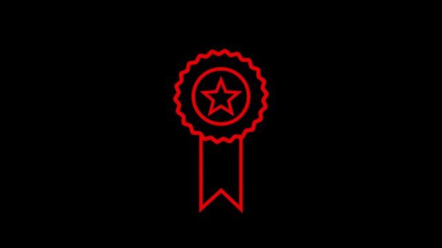 Merit Award Badge Animation with Gold Star and Striped Ribbon Elements, Achievement, Excellence and Recognition Icon.
