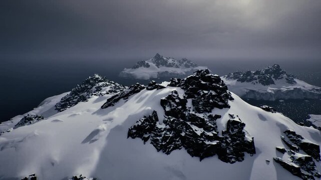 aerial survey of frozen coastal ridge. high altitude mapping perspective reveals layered strata and coastal ice, tailored for geologic survey, remote sensing,