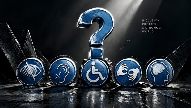 question mark with disability awareness icons social inclusion