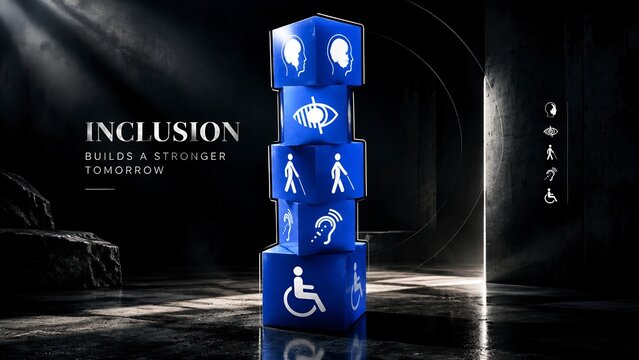 cubes with disability awareness icons in room social inclusion