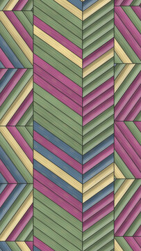 Colorful wooden plank pattern with chevron and square motifs