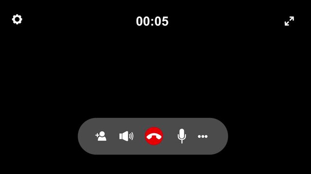 Online video call user interface overlay with control buttons timer microphone speaker and end call icon on dark background for communication.