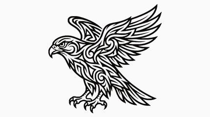 Fototapeta premium Black tribal eagle tattoo art vector design with open wings