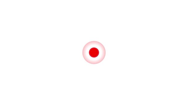 Minimalist red circular target focus point motion graphic design element with glowing pink halo indicator sign isolated on plain white background.