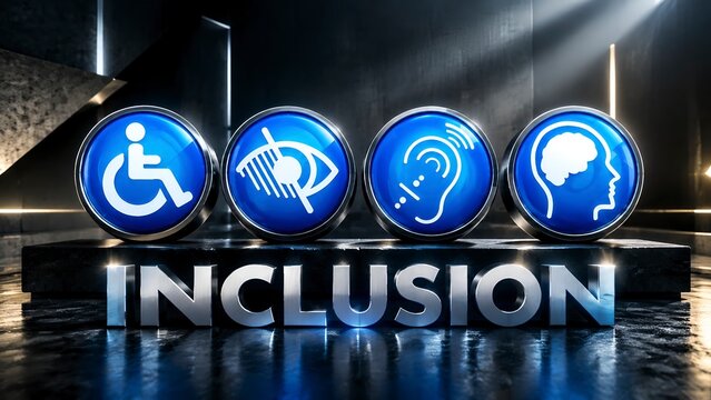 Four disability awareness icons with metal inclusion text
