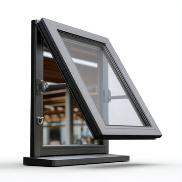 Aluminum alloy awning window glass modern black frame open architectural interior reflection Aluminum alloy awning window with