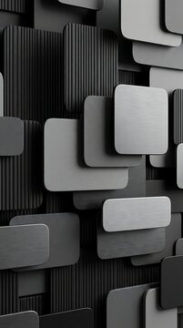 Abstract Modern Black and Grey Overlapping 3D Rounded Rectangles Wall Texture Background