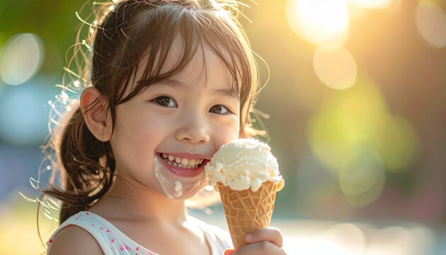 a smiling toddler enjoying a dairy dessert, serving as a visual reference for childhood nutrition, infant sensory milestones, and emotional development studies