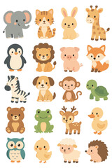 Obraz premium Poster Hewan Kawaii dalam Grid Pastel