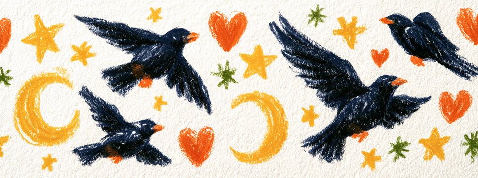Dibujo infantil de p&aacute;jaros