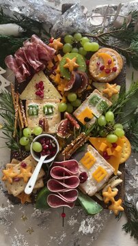 Christmas cheese and charcuterie board. Holiday concept